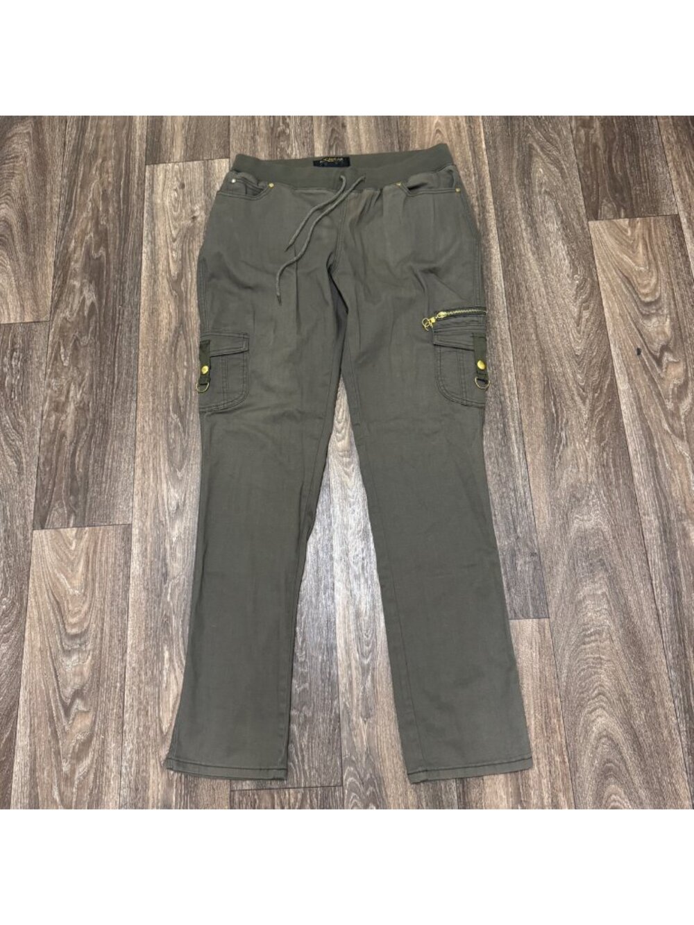 Vintage Rocawear Women’s Cargo Pants 16 Olive Green Y2K Denim Utility Tie Waist